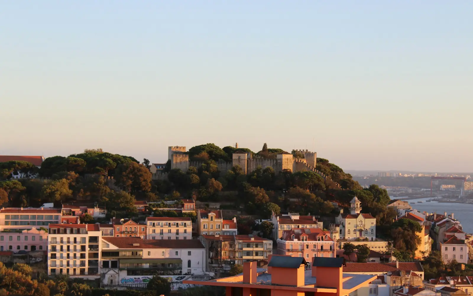 The castle hill of São Jorge above Lisbon at dusk