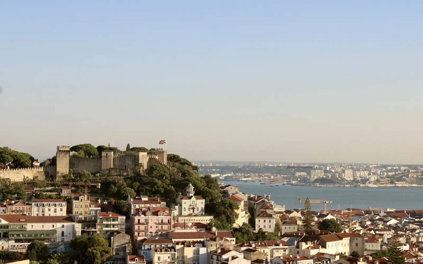 Lisbon and the Tagus seen from the castle terrace at sunset
